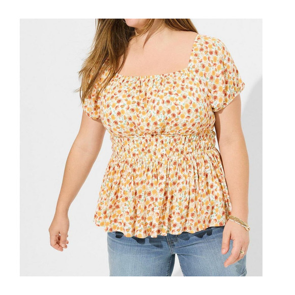 torrid Tops - Torrid Top Womens 3X Crinkle Gauze Cris Cross Back Floral Square Neck NWT